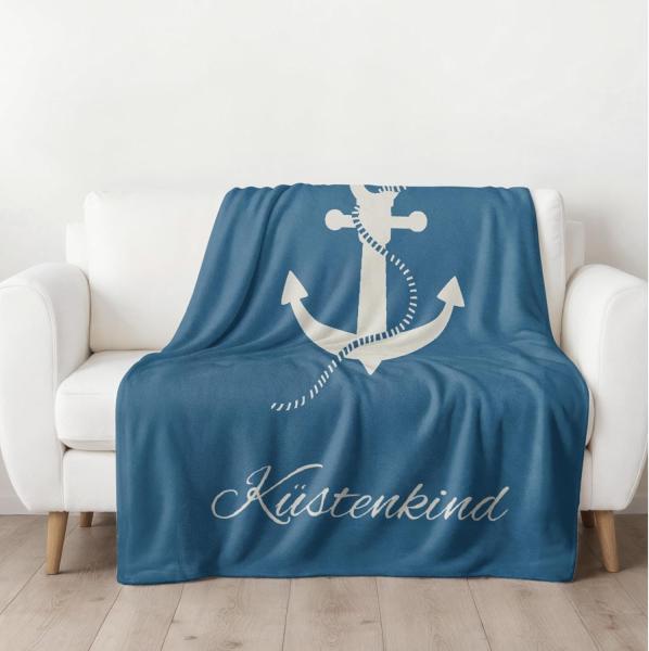 Wohndecke Küstenkind 150x200 cm, maritime Fleece-Decke, Geschenk für Frauen, MTOnlinehandel, weich und kuschelig