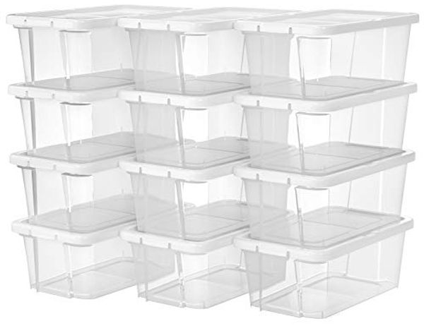 Songmics 12er Set Schuhboxen mit Deckel, Kunststoff Transparent, 35 x 20 x 12,5 cm