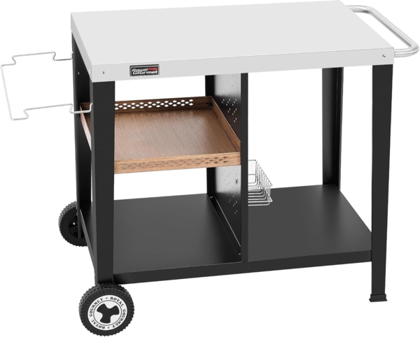 Royal Gourmet Grillablagetisch Grilltisch mit 85x50 cm Edelstahlplatte, 3-Etage Grillwagen, Mobiler Mehrzweck-Küchenwagen