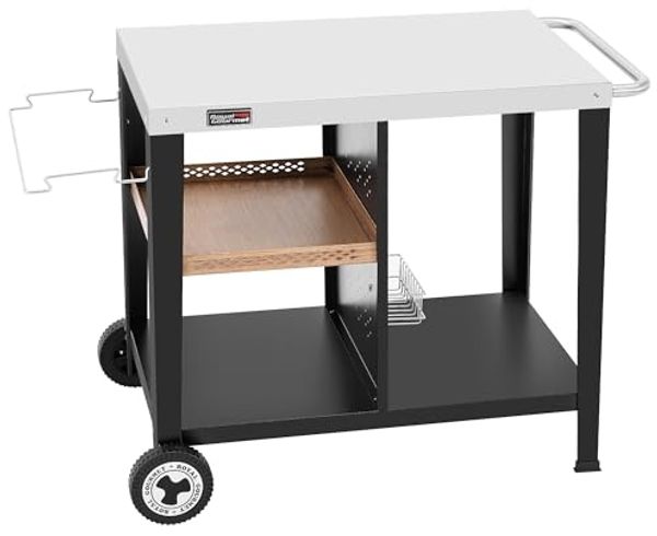 Royal Gourmet Grillablagetisch Grilltisch mit 85x50 cm Edelstahlplatte, 3-Etage Grillwagen, Mobiler Mehrzweck-Küchenwagen