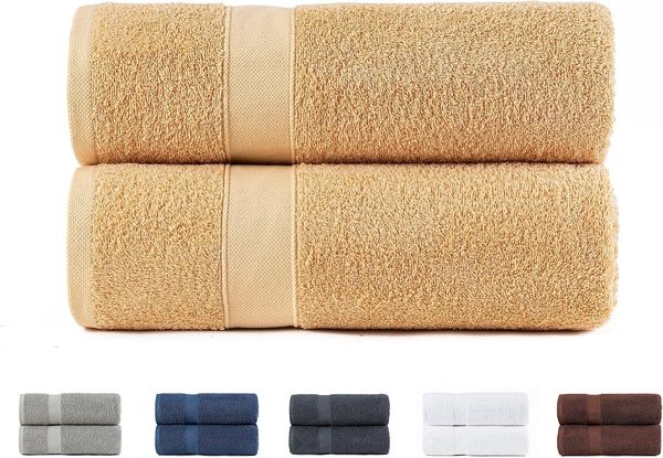 Todocama 2 große Badetücher, 100% Baumwolle, 550 g/m², extra weich, sehr saugfähig und schnell trocknend, Maße 100x150 cm, Beige