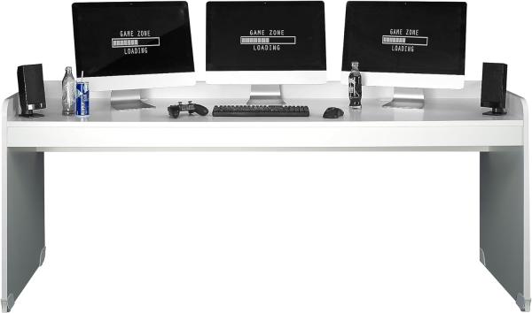 Stella Trading Kellon Gamingdesk weiß - Gamingschreibtisch Computertisch rollbar, Jugendzimmerschreibtisch204 x 84,5 x72 cm