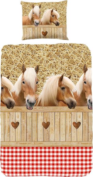 good morning Renforcé Bettwäsche 2 teilig Bettbezug 140x220 cm Kopfkissenbezug 60x70 cm Horses 5058.02.01 Sand
