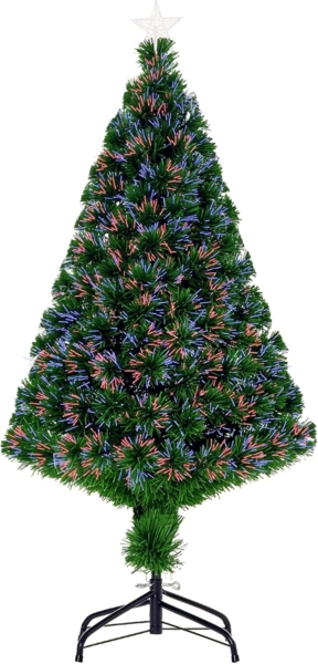 HOMCOM Künstlicher Weihnachtsbaum Weihnachtsbaum, Tannenbaum, Lichtfaser LED Christaum, Grün, 120 cm