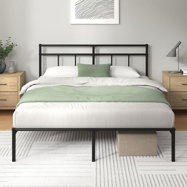 Zinus Elias Doppelbett – Bett 160x190 – langlebiger Metallrahmen mit Kopfteil – Höhe 30 cm – Lattenrost aus Metall inklusive – Stauraum darunter – modernes Design – Schwarz