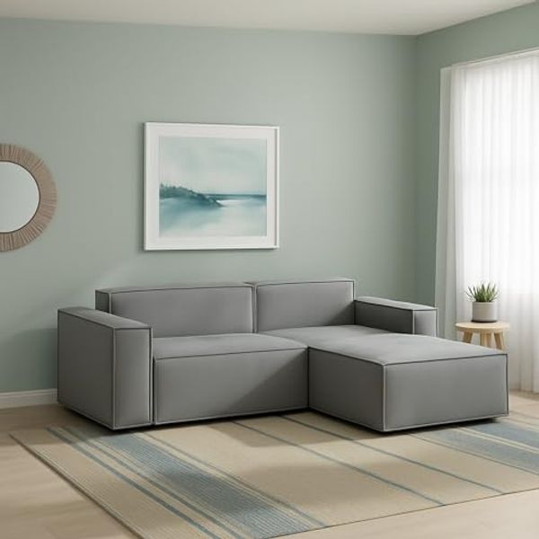 Talamo Italia - Sofa mit Halbinsel Lidia, modulares Sofa mit rechter Chaiselongue, modernes Stoffsofa, 100 % Made in Italy, 240 x 170 x 70 cm, Grau