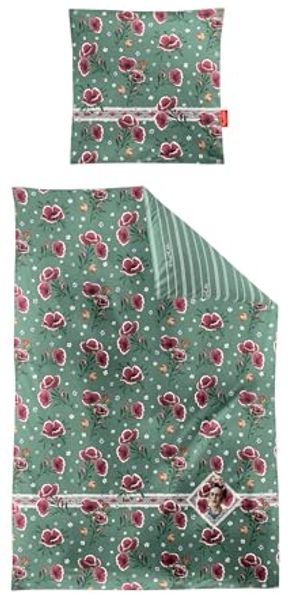 Irisette Playa Satin Bettwäsche 135x200 Frida Kahlo Mohnblumen Wende grün 8580-30