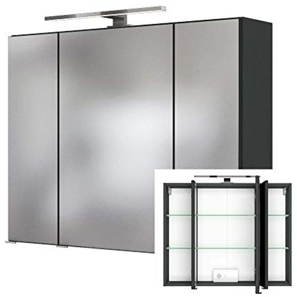3D Spiegelschrank 60 cm in Graphitgrau LOUROSA-03 inkl. LED-Aufbauleuchte, B/H/T: ca. 60/66/20 cm