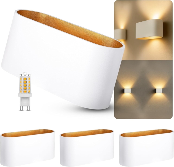 SSC-LUXon LED Wandleuchte JOBERO Wandlampe weiß gold Up & Down mit G9 LED warmweiß 3W, Warmweiß