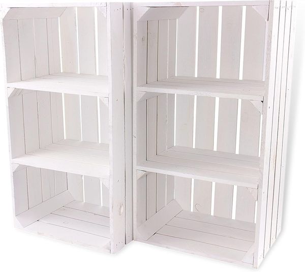 6 weiße Regalkisten mit 2 Mittelbrettern 68 x 40 x 31 cm Apfelkiste Weinkiste Obstkisten Holzregal Vintage Bücherregal Abstelltisch Garderobe Schuhregal massiv Natur Garten