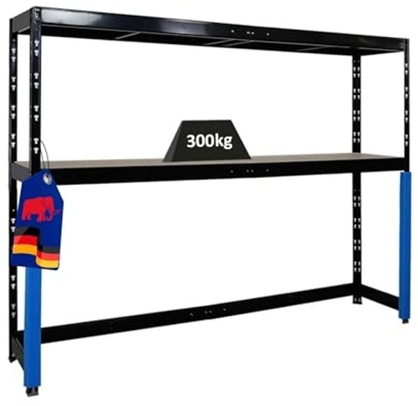 PROREGAL® Schwerlastregal Garagenregal HERCULES HxBxT 180x240x50cm Schwarz, Unterfahrbar 2 Lagerebenen mit je 300kg Fachlast