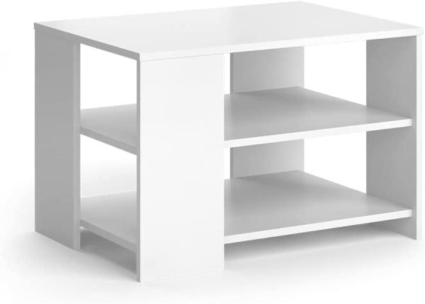 Vicco Couchtisch Eymi 70x50 cm weiß, moderner Sofatisch mit Stauraum und Ablagen