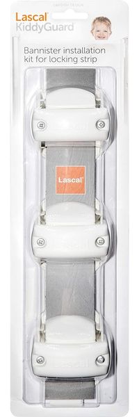 Lascal KiddyGuard Avant/Accent/Assure Rohrhalterung für Verschlussleiste, Stangenhalterung für runde oder eckige Geländer bis 50 mm Durchmesser, 3er-Set Rohrschellen, weiß