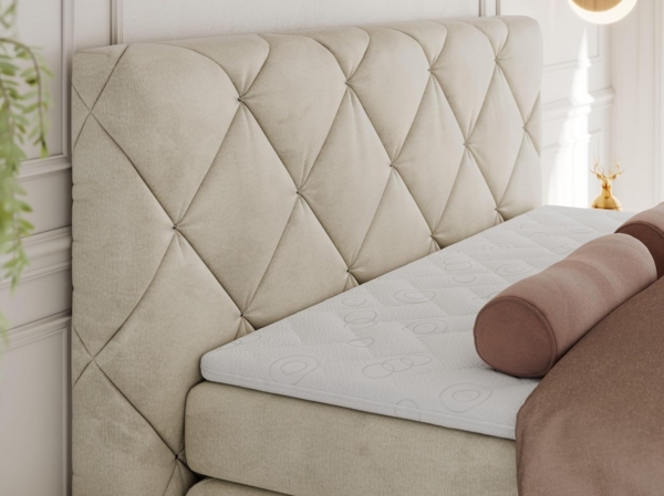 Boxspringbett, Doppelbett, Polsterbett mit Matratzen und Kopfteil - RITA - 140 x 200 cm - Beige Velours - H3 Bild 3