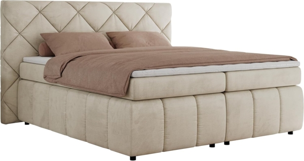 Boxspringbett, Doppelbett, Polsterbett mit Matratzen und Kopfteil - RITA - 140 x 200 cm - Beige Velours - H3 Bild 4