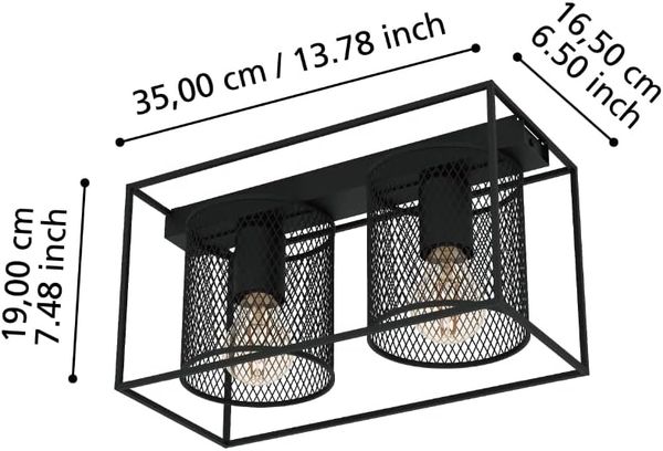 Eglo 43772 Deckenleuchte CATTERICK Stahl schwarz E27 2X40W L:35cm B:16. 5cm H:19cm dimmbar Bild 7