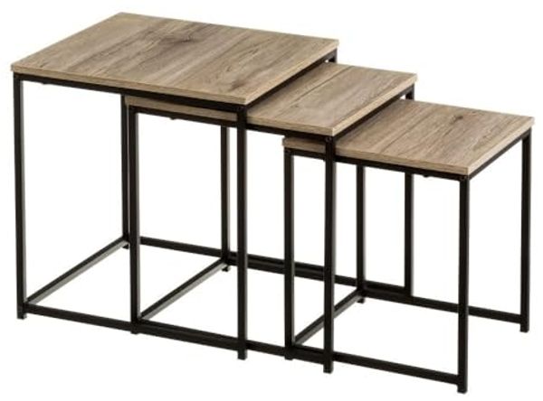Set mit 3 Beistelltischen aus PB und Metall in Natur und Schwarz