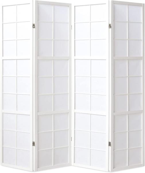 Homestyle4u Paravent 4-tlg., Holz / Reispapier weiß, 176x175 cm