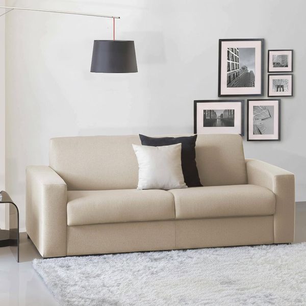 Talamo Italia Schlafsofa Elisabetta 3-Sitzer Sofa Wohnzimmer Made in Italy Drehöffnung mit Matratze und Lattenrost inklusive, gepolstertem Stoff, mit Slim-Armlehnen, 200 x 95 x 90 cm, Beige