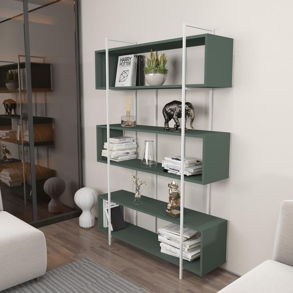 Stylish Green & White Bookshelf, 120 x 180 x 29.6 cm | 100% Melamine Coated Particle Board, 18 mm Thick | Perfect for Modern Home Decor & Storage