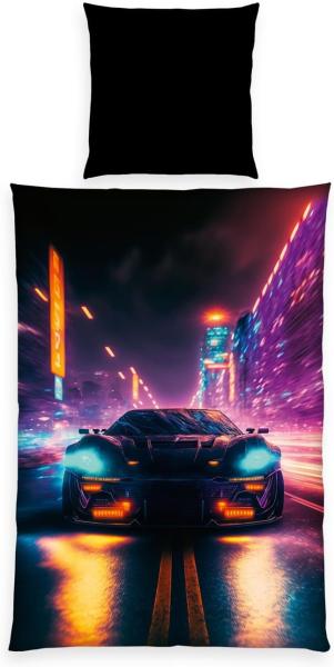 Herding „NEON CAR" - Bettwäsche mit Wendemotiv, 100% Polyester, 135 x 200 cm + 80 x 80 cm