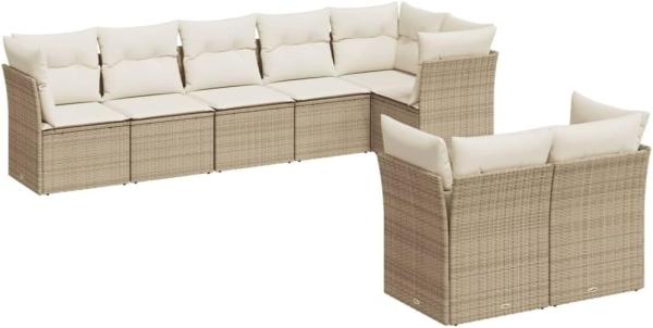 vidaXL 8-tlg. Garten-Sofagarnitur mit Kissen Beige Poly Rattan 3217908