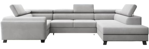 Designer Sofa Emilio mit Schlaf- und Klappfunktion Samt Hellgrau Rechts