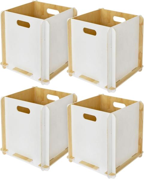 HMF Aufbewahrungsbox 3740 aus Holz zum Zusammenstecken, 4er Set, passend für Kallax, 32 x 32 x 32 cm, Weiß