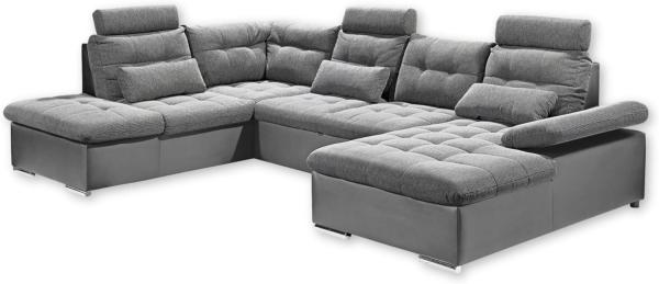 Couch Wohnlandschaft Schlaffunktion Schlafsofa grau grau hell Ottomane links