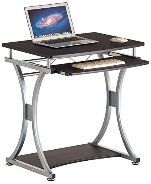 BAKAJI Schreibtisch mit ausziehbarem Tastaturständer und Ablage für den Arbeitsplatz, Computer, aus Metall und MDF-Holz, Einrichtung, Zuhause, Büro, Kinderzimmer, modernes Design, kompakt, Farbe Braun