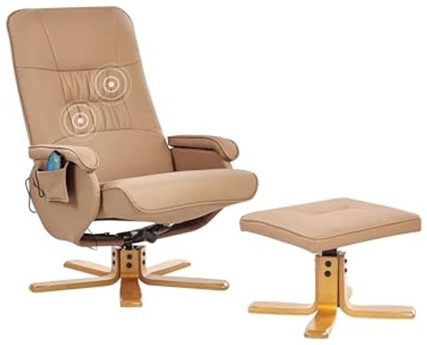 Massagestuhl RELAXPRO mit Fußstütze Kunstleder Hellbraun