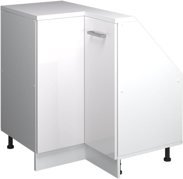 Eck-Küchenschrank für Dachschrägen R-Line Weiß Hochglanz 75.6 cm mit 1 Tür Vicco