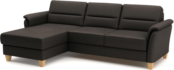 CAVADORE Leder-Ecksofa Palera mit Longchair / Landhaus-Couch mit Federkern, Bettfunktion + Bettkasten / 244 x 89 x 163 / Leder Dunkelbraun