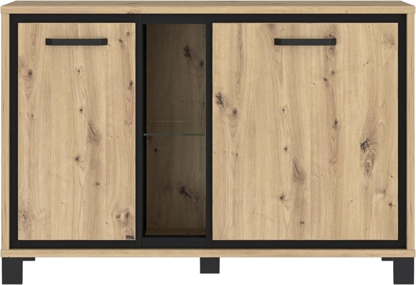 FORTE Trondheim Kommode, Holzwerkstoff, Schwarz/Braun, 120,4 x 81,3 x 41,5 cm