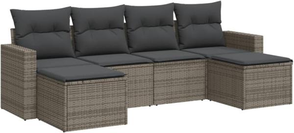 vidaXL 6-tlg. Garten-Sofagarnitur mit Kissen Grau Poly Rattan 3251657