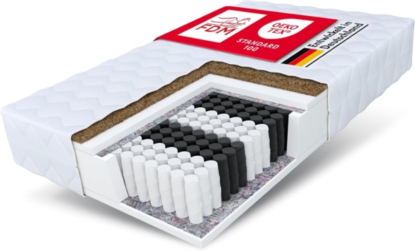 Matratze 90x200 cm Taschenfederkern H3 und H4 24 cm NATURAL MAX 7 Zonen Kokos