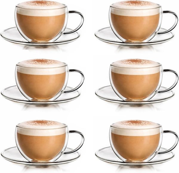 Creano Thermotasse (6-tlg), Borosilikatglas, doppelwandig mit Thermoeigenschaften, 250 ml