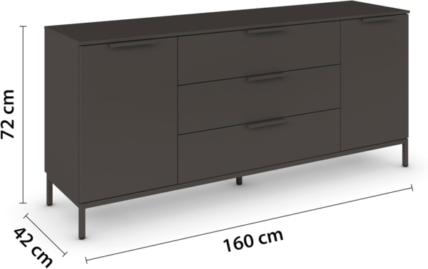 Rauch Möbel Flipp, Sideboard, TV-Schrank, Kommode mit Stauraum, mit Metallkufe Graphit, Graphit, Schwarz, 2-türig, 3 Schubladen, Griffe Graphit, 160 x 72 x 42 cm Bild 4