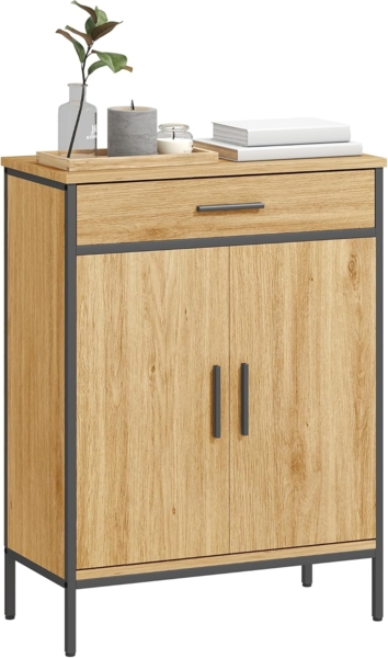 HOMCOM Badkommode zweistufige Regale, große Schublade (Badezimmer-Aufbewahrungsschrank, 1 St, Badezimmer-Unterschrank), Eiche