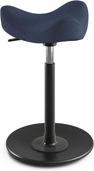 Move Compact - Home Office-Stuhl für Schreibtische und Tische in normaler Höhe, Stehhilfe-Stuhl - Schwarze Holzbasis und blauer Qualitätsstoff