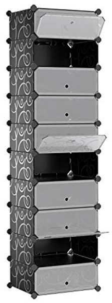 Songmics Schuhregal mit 10 Ebenen, Steckregal, Regalsystem, Schuh-Organizer, DIY-Regal, mit Tür, aus PP-Kunststoff, schwarz LPCDE10HV1