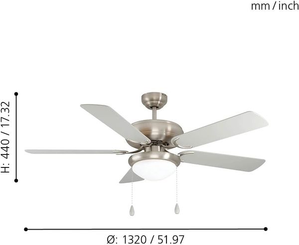 EGLO LED Deckenleuchte BALLINA Deckenventilator, Ventilatorfunktion, Leuchtmittel wechselbar, Deckenlampe, Ventilator mit Licht, Zugkette, Wendeflügel, Ø 132cm Bild 3