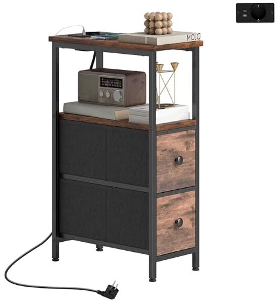 HOMCOM Beistelltisch (Sofatisch, 1-St, Couchtisch), Schmaler Beistelltisch mit Ladestation