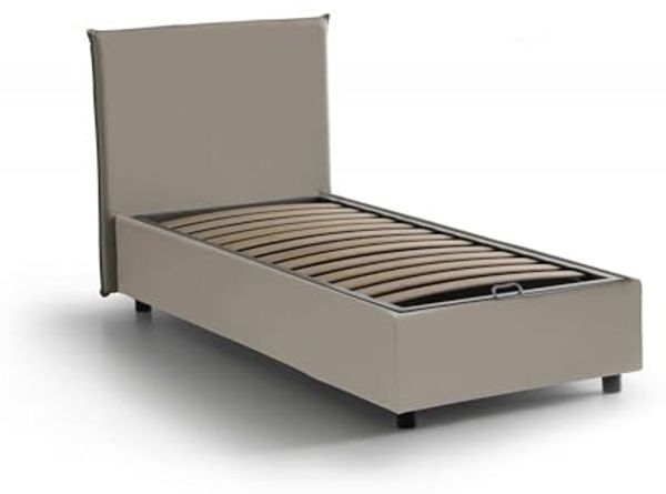 Talamo Italia - Einzelbett Christine, Bettkasten mit Kunstlederbezug, 100 % Made in Italy, Öffnung vorne, geeignet für Matratzen 90x200 cm, Taupe Bild 3