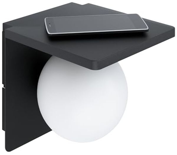Eglo 98265 Wandleuchte CIGLIE schwarz weiß E14 1X40W L:18cm H:18cm T:21cm inkl. QI Charger mit Kabelschalter