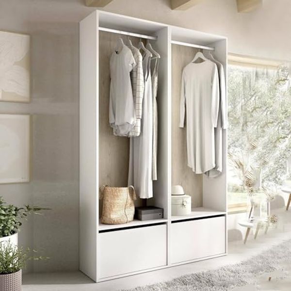 Dmora - Großer Kleiderschrank Brealone, Schlafzimmermöbel, Schrank, Garderobe, 120x45 h205 cm, Weiß und Eiche