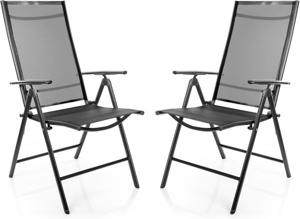 BigDean 2 Stück Gartenstühle dunkelgrau 120 kg belastbar - Balkonstühle Gartenstuhl - Klappstuhl mit 7-fach Verstellbarer Rückenlehne - hochwertiger Campingstuhl für Balkon, Garten & Terrasse