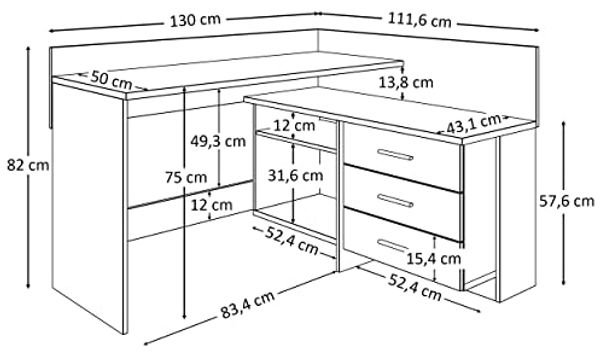 Lookway Eckschreibtisch ECKE – geräumig, stabil und stilvoll in Artisan-Eiche, 130x110x82x57 cm Bild 3