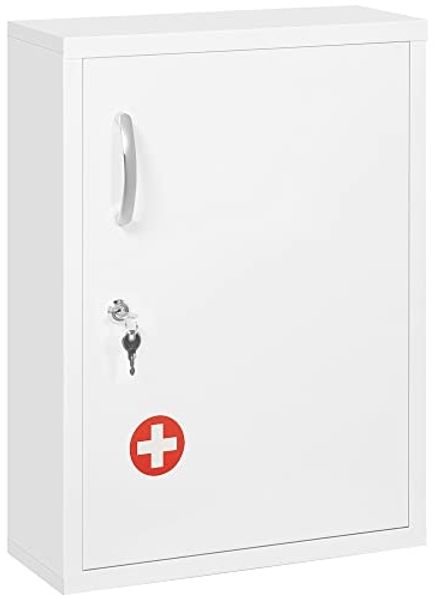 Kleankin Medizinschrank Apothekerschrank mit 3 Fächern 2 Schlüsseln (Erste Hilfe Schrank, 1-St, Medikamentenschrank) Stahl, Weiß, 40 x 15 x 53,5 cm