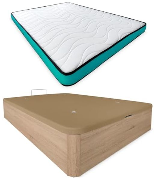 mattfy Viskoelastische Matratze Vega wendbar + aufklappbares Bettgestell aus Holz, hohe Kapazität, Cambria 90x190 cm